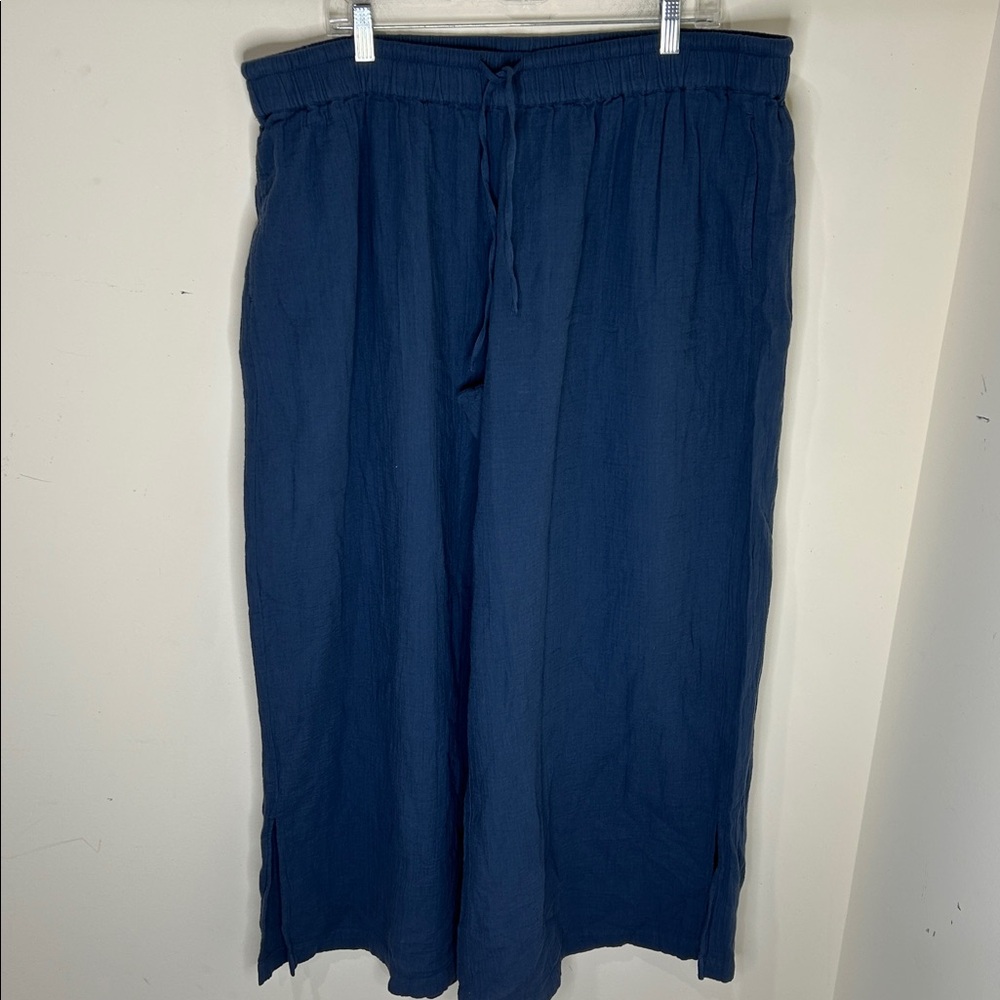 Pact Coastal Double Gauze Split Hem Pant Cotton Wide Leg Drawstring Blue XXL - Picture 15 of 15